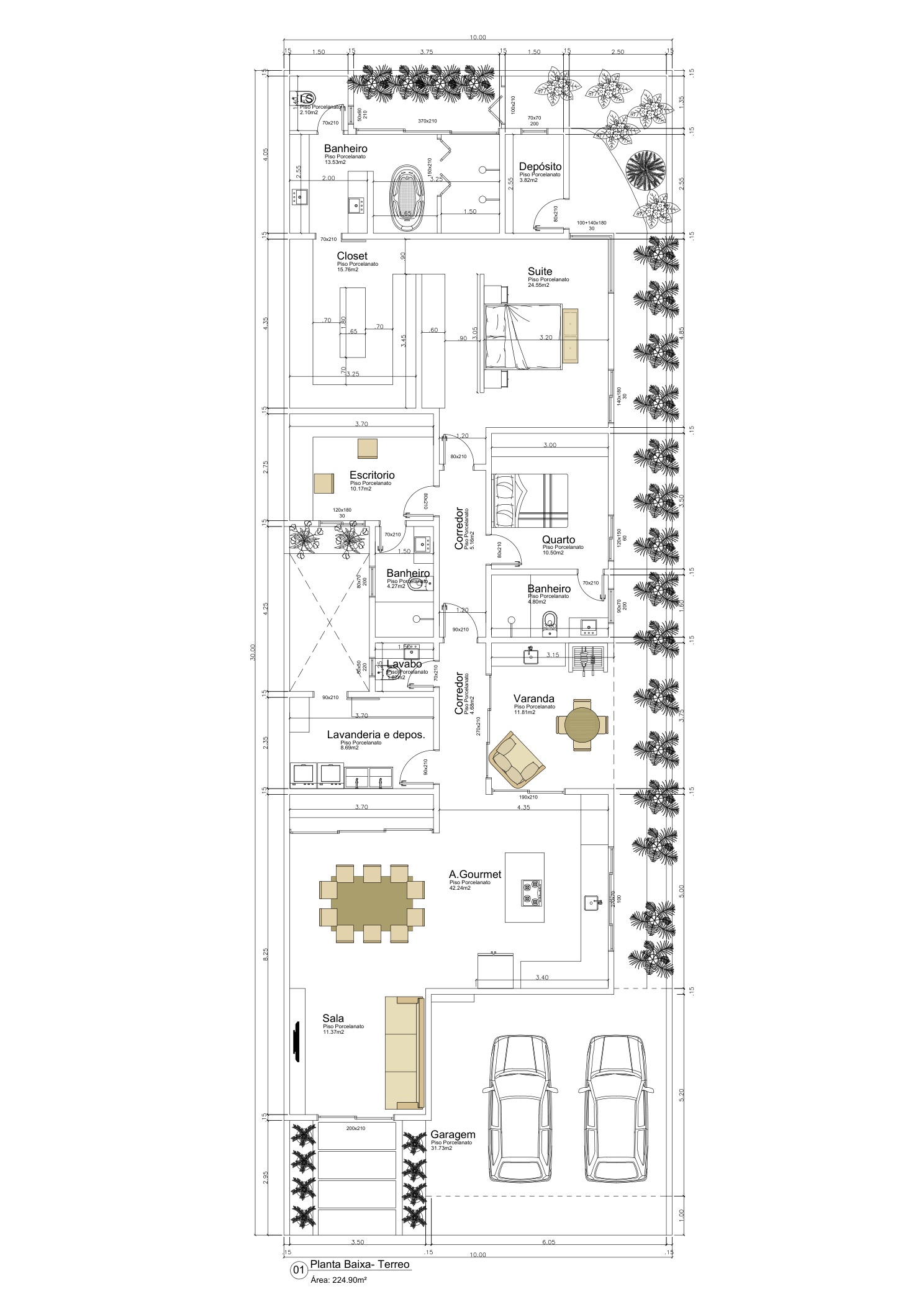 Planta baixa humanizada do pavimento térreo da residência Julia e Fabio